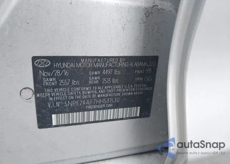 2017 Hyundai Sonata z USA, uszkodzony, nr VIN 5NPE24AF7HH531530